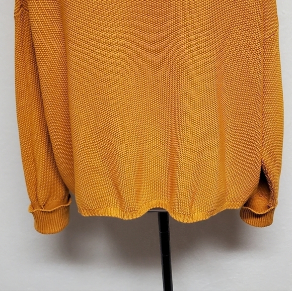 FRENCH Connection Mustard Yellow Waffle Knit Oversized Boatneck Cropped Sweater - Picture 11 of 13